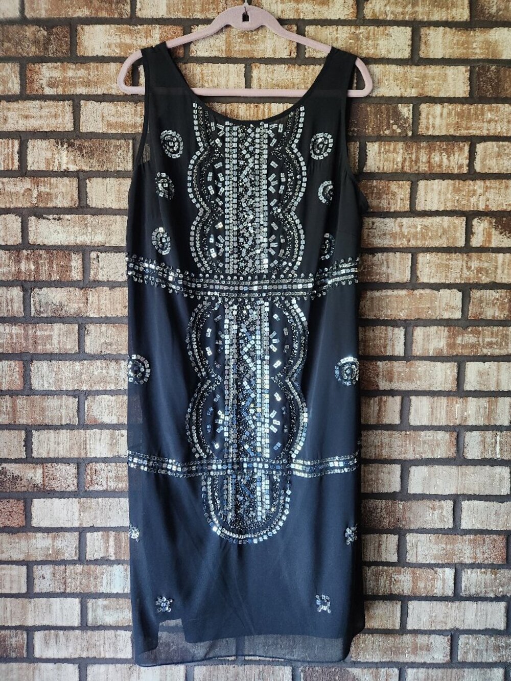 Adrianna Papell Sleeveless Beaded Cocktail Midi Dress Black Chiffon Size 18W NWT